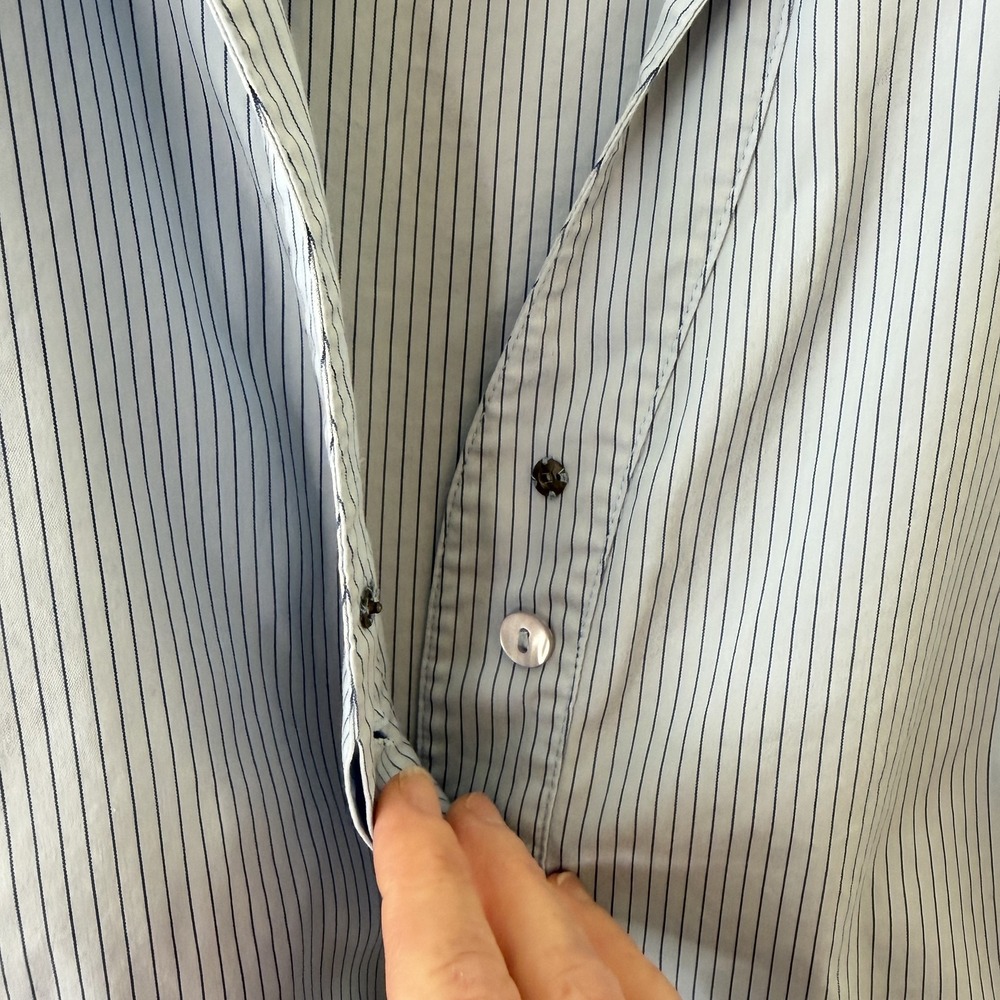 Lafayette 148 New York Striped Button Up Shirt Womens 12 Blue Stretch Office - Picture 7 of 10